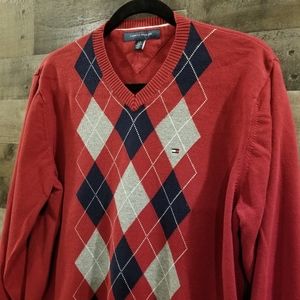 Tommy Hilfiger v-neck argyle sweater, L